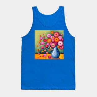 Cute Abstract Flowers in a Blue Vase Still Life Painting Tank Top